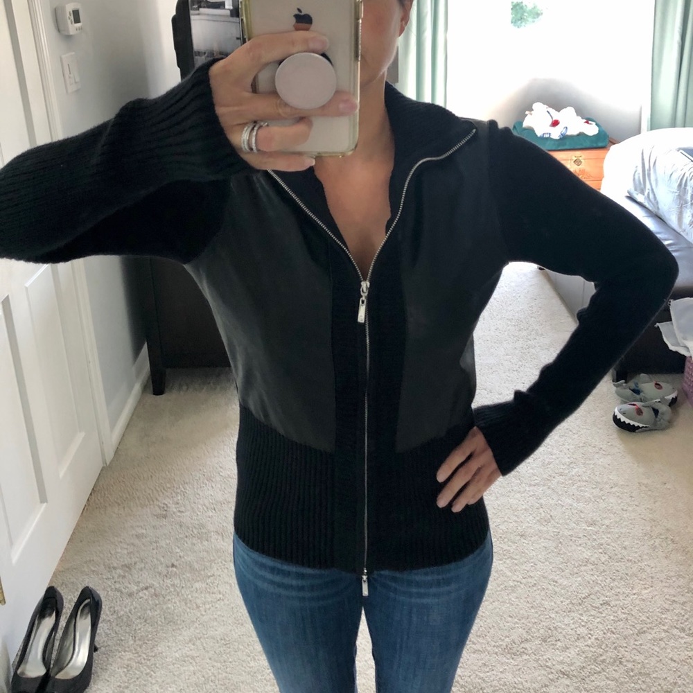 Black Cardigan w/ Faux Leather Accents, Size Small